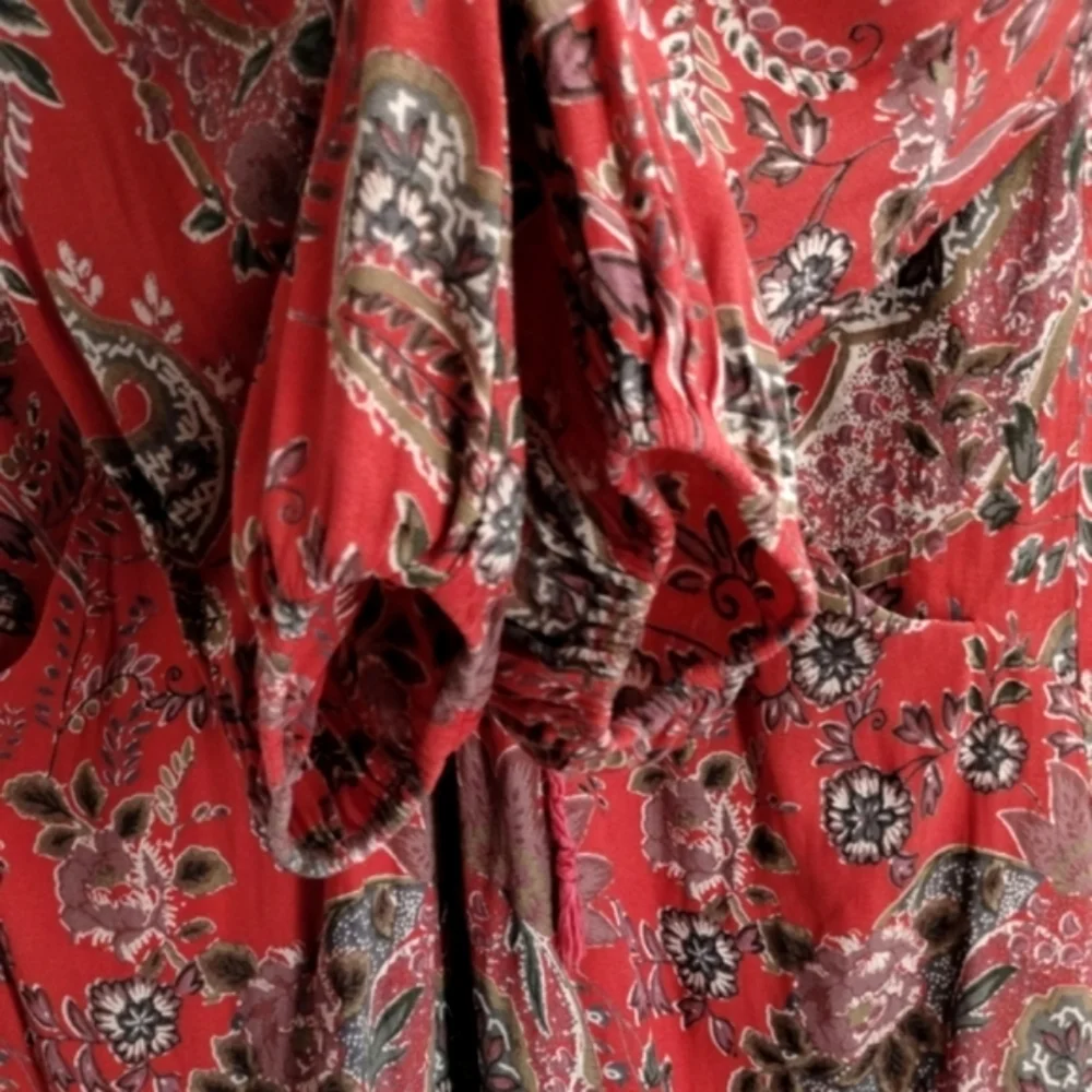 Free‎ People Red Rain or Shine Paisley Tunic Top